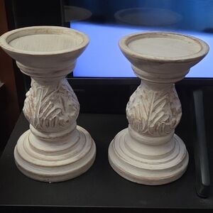 Pier 1 Distressed White Candle Holders